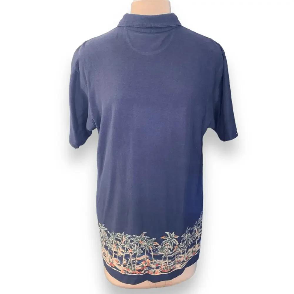 Vintage Chaps Shirt‎ Navy Blue Tropical Palm Floral  Short Sleeve Hawaiian Print